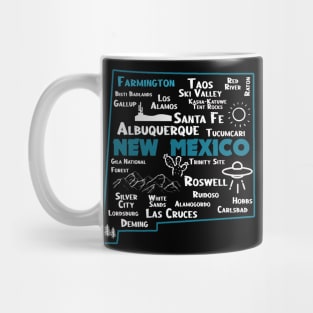 Cute map of Farmington New Mexico Albuquerque Map Santa Fe Los Alamos, Taos,Roswell Las Cruces Deming Carlsbad Silver City Mug